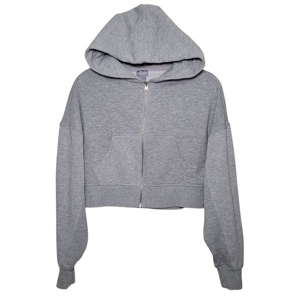 Tilly's Tops - Tillys Cropped Zip Up Hoodie Sweatshirt Heather Gray Small Off-Duty Model
